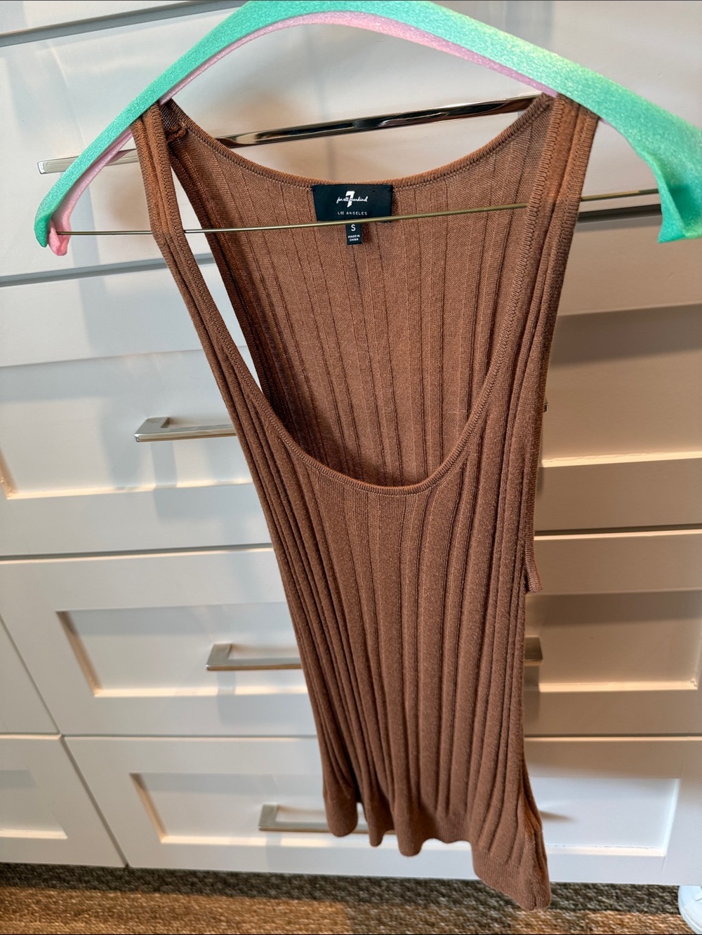 7 For All Mankind Brown Ribbed Knit Tank Top